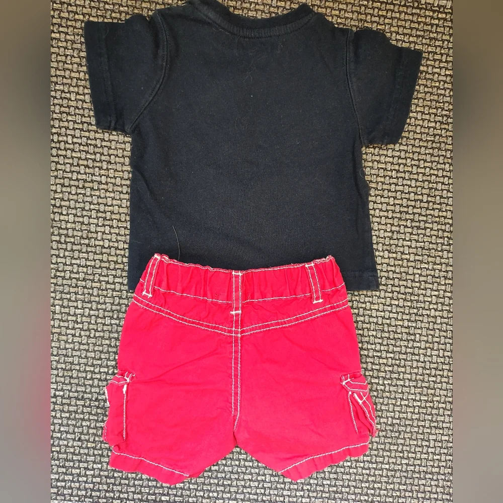 Pumpkin Patch Black Pirate Ship T-Shirt and Red Shorts Set